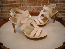 Marc Fisher Vachella Ivory Leather Strappy Heeled Sandals Display Sale