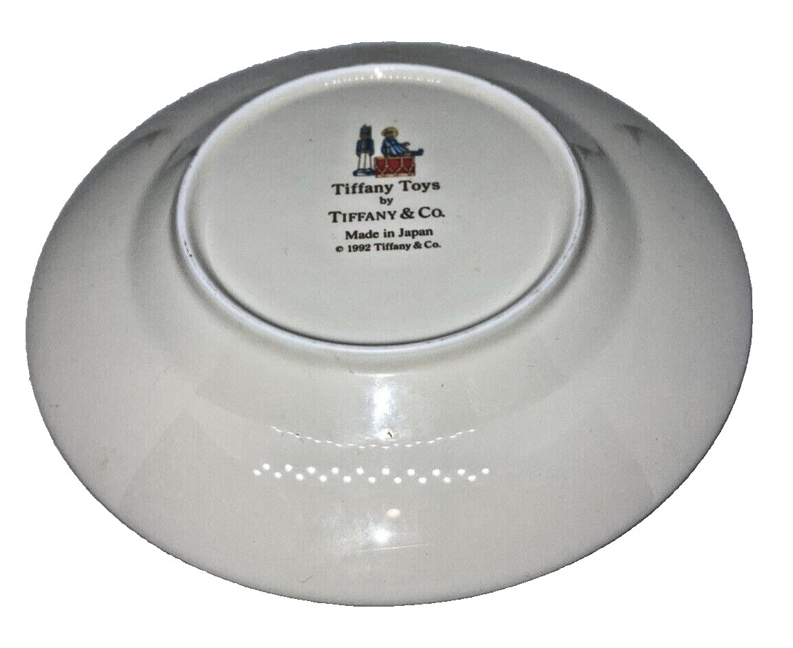 1992 Tiffany & Co child's 3pc dinner set mug plate bowl toys snear drum soldier