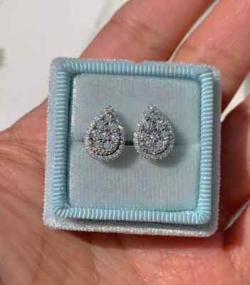 1.50Ct Lab Created Round Diamond Pear Shape Stud Earrings 14K White Gold Finish