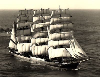 Sailing Ship Pamir Underway Sails Ocean Sea Finland Photo Poster Art Print Sepia