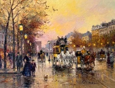 Oil Painting On Canvas French Paris street Scene Autumn Edouard Cortes cityscape