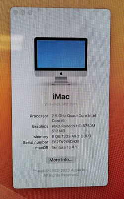 Apple iMac 21.5-inch May 2011 2.5GHz Quad-Core Intel Core i5