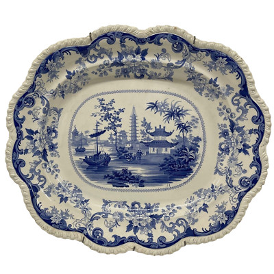 Antike blau weiß Servier Fleisch Platte Teller EKB Elkin Knight Bridgewood Canton