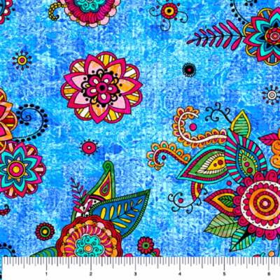 Fabric Flowers Fiorella Paisley Tossed Blue QT Cotton 1/4 Yard 27180