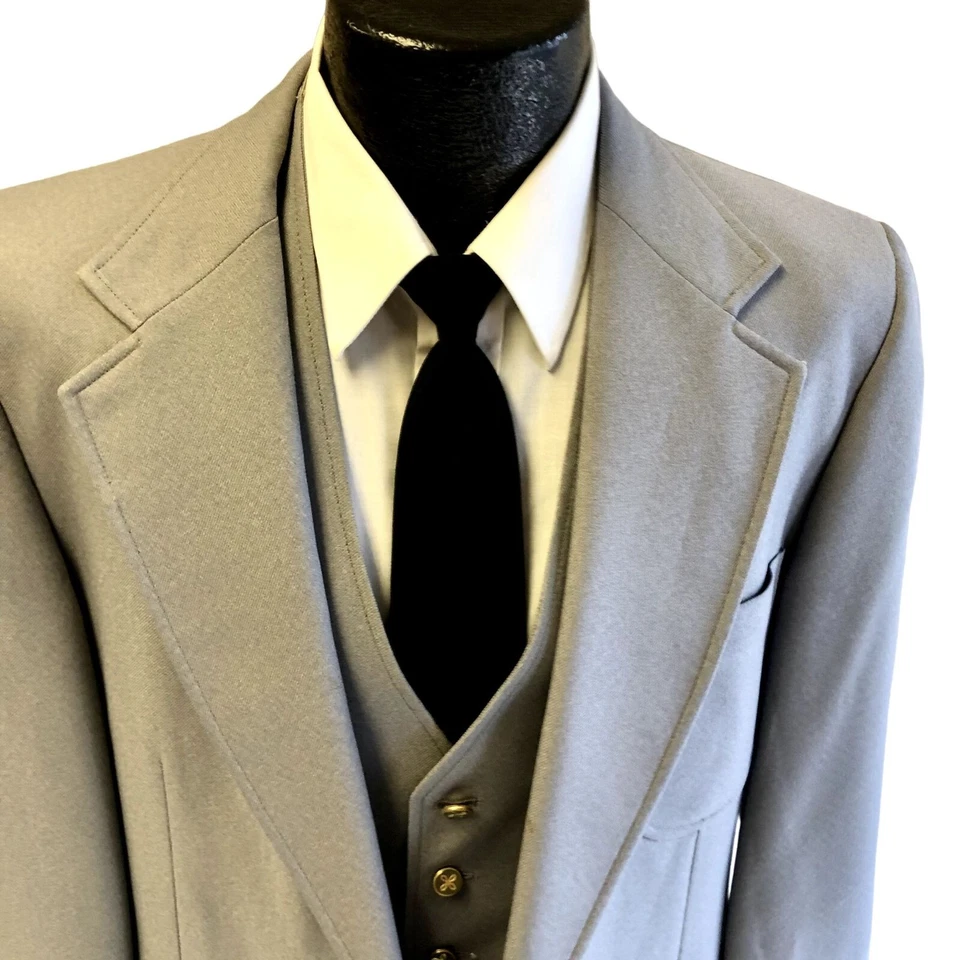 2 Pc 70's Johnny Carson Sport Coat MOD Jacket GOLD Btn Patch Pocket Blazer Vest - Image 2 of 4