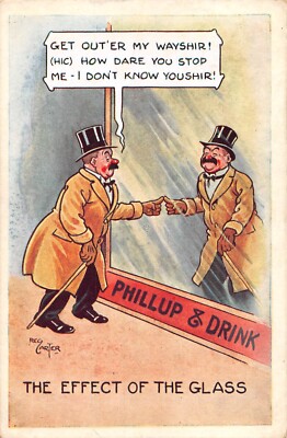POSTCARD COMIC  DRUNKEN MAN SHOP WINDOW THE EFFECT OF GLASS