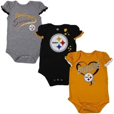 Pittsburgh Steelers 3pc Creeper Set Girls Team Colors Infant Baby Bodysuit
