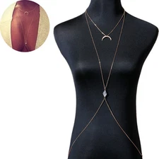 Sexy Sparkles Bikini Beach Crossover Harness Necklace Waist Belly Body Chain Jew