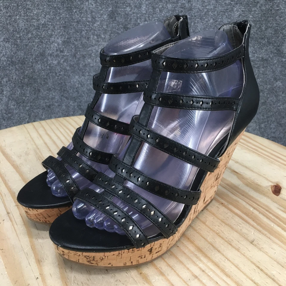 Tacones Carlos Santana para mujer 8,5 M plataforma Maiko negros imitación cuero tacones de cuña Foto 3 de 4