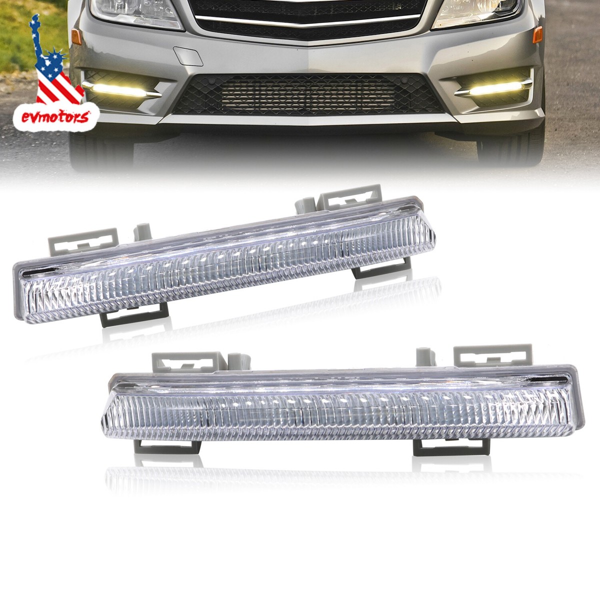Left Right LED Daytime Running Lights DRL Fog Lamp Compatible With Mercedes C E SLK Class W204 S204 C180 C200 C220 C250 C300 C320 2007-2014 (Pair - Foto 5