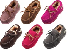 NORTY Boy Girl Unisex Suede Leather Moccasin Slip On Slippers Runs True to Size