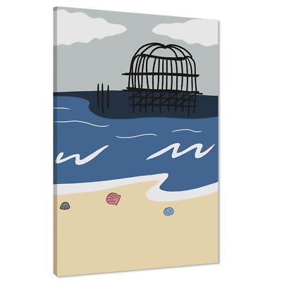 Brighton Pier Landschaft Leinwandbild Bilder blau gelb