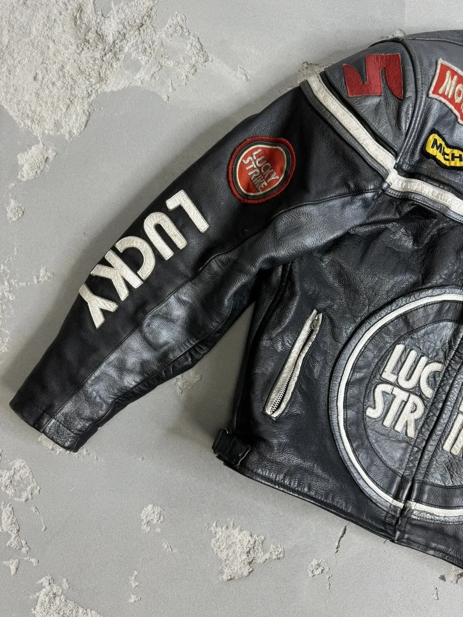 Vintage 90s Natural Leather Lucky Strike Racing Biker Jacket Vintage 90s Natural Leather Lucky Strike Racing Biker Jacket