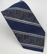 Pronto Uomo Platinum Silk Tie Blue Gray Silver White Paisley Necktie Long 63 x 3