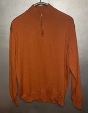 Kinloch Anderson Scotland 1/4 Zip 100% Merino Wool Sweater Size XL Orange Italy