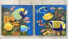 Tropical Fish, Angelfish, Underwater, 2 Original Acrylic Paintings, 16x16 Each