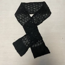 Black Eyelet Sequin Long Rectangular Scarf