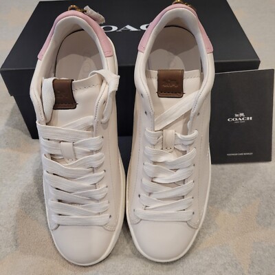 Coach C101 Low Top White Pink Leather Trainers