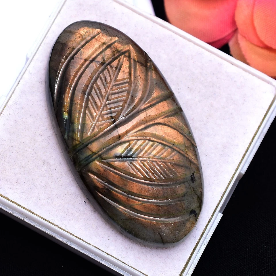 88.00 Cts Natural Labradorite Oval Hand Carving Flashy Untreated Loose Gemstone - Image 4 of 4
