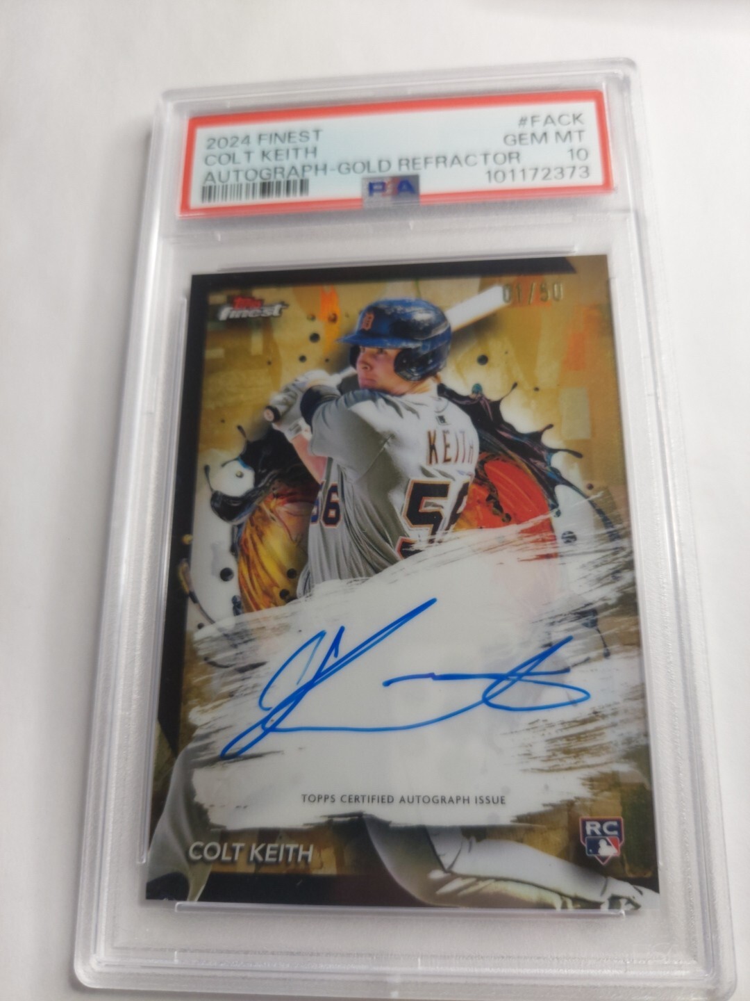 2024 Topps Finest Gold Refractor #38 Colt Keith RC AUTO /50 PSA 10 GEM MINT