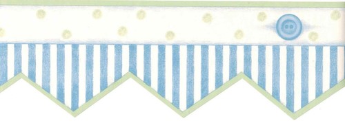 Dots Buttons Blue Stripe Die Cut Banner Wallpaper Border Nursery Baby Wall Decor - Foto 2 di 2