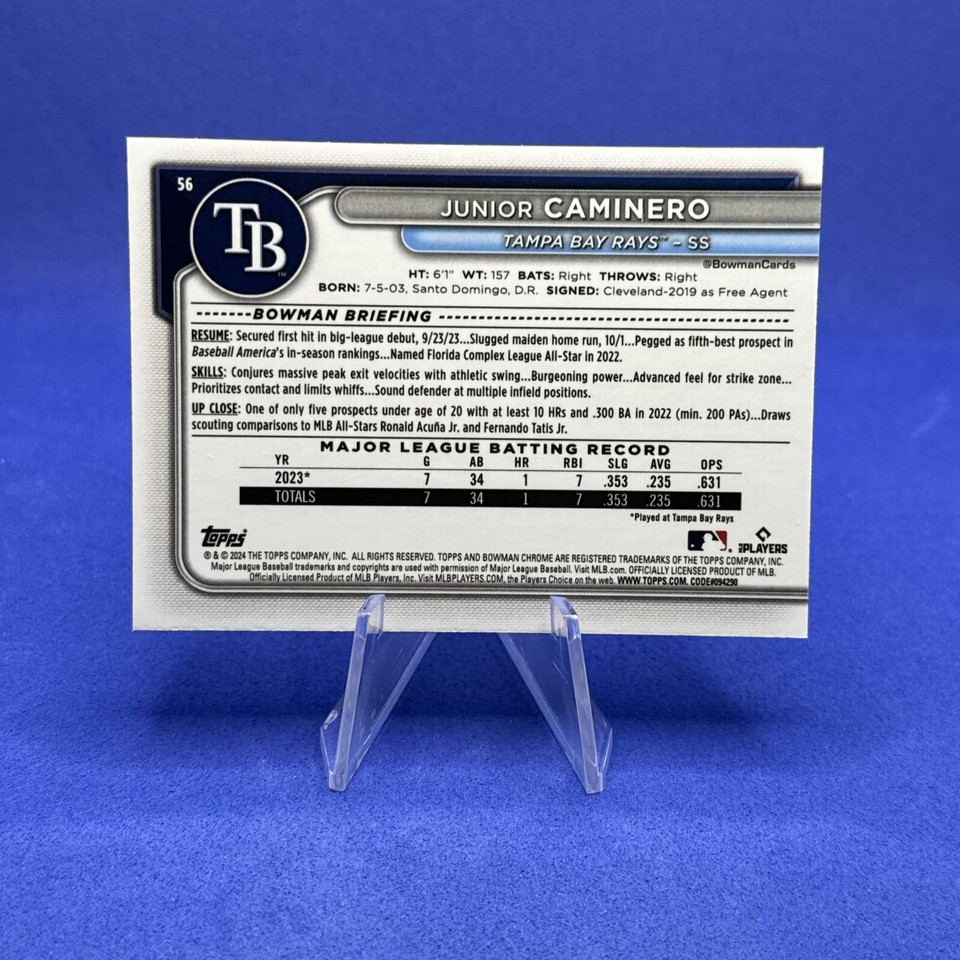 2024 Bowman Chrome Junior Caminero Rookie Mojo 56 Tampa Bay Rays eBay