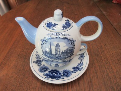 SOUVENIR FOUR(4) PIECE ALL-IN-ONE(1) ''VIENNA'' ARTIFACT AUSTRIA COMBO TEAPOT SET 