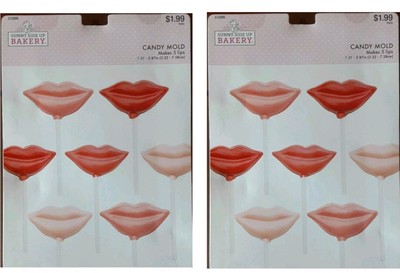 2pc Plastic Chocolate Candy Mold Lollipops Lip Shaped 5 Cavity Tray Set