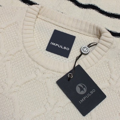 Impulso NWT Crew Neck Cable Knit Sweater Size 50 (US M) in Ivory Stripes