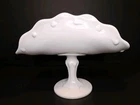 Vintage Indiana White Milk Glass Banana Boat Pedestal Dish With Scalloped Edge