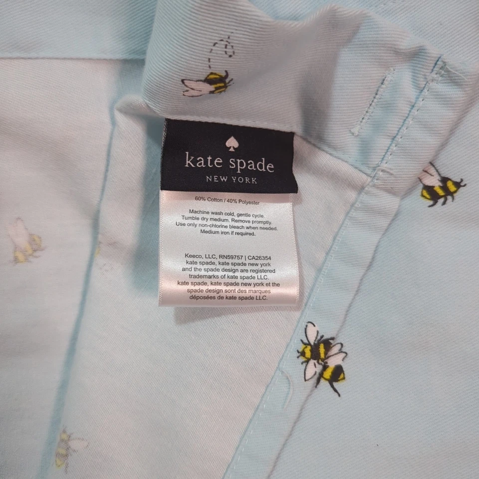 Cortina de chuveiro Kate Spade Bumble Bee azul mistura de algodão 72x72 - Imagem 2 de 3