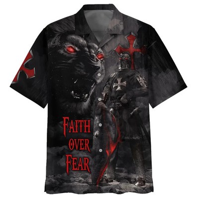 Faith Over Fear Warrior Of Christ Lion Cross Hawaiian Shirt