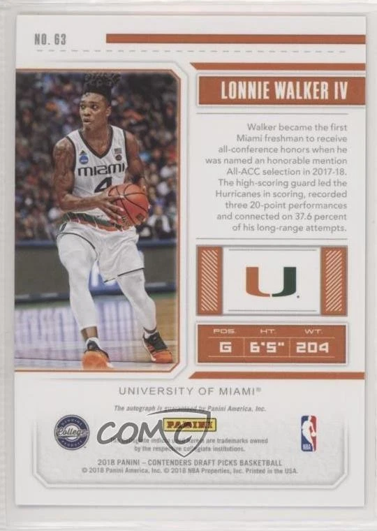2018 Contenders Draft Picks Cracked Ice /23 Lonnie Walker IV #63 Rookie Auto RC - Image 2 of 2