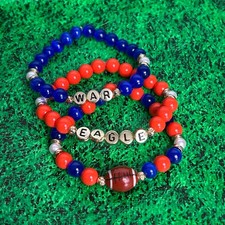 War Eagle Beaded Charm Bracelet Set Blue & Orange Team Colors