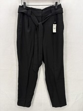 Express Pants Womens 6P Black Ankle High Rise Belted Crepe Tapered Work Career