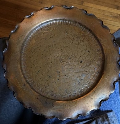 Vintage Hand Hammered Gregorian Solid Copper Serving Plate Wall Hang USA 14  BIG
