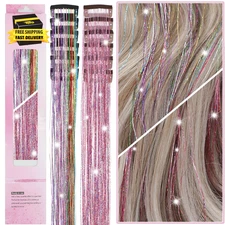 Clip in Hair Tinsel 20 Inch Glitter Tinsel Hair Extensions Fairy Hair Tinsel for