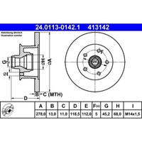 2X ATE 24.0113-0142.1 Bremsscheibe FüR VW Transporter 25 24