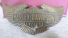 1973 Brass Righteous Products Harley Winged Bar & Shield Belt Buckle Tank Emblem