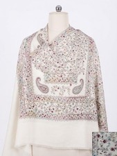 Kashmiri Embroidered Pashmina Shawl / Wrap Ivory color hand made size 80".x 28".