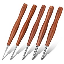 Crochet Hooks Set 5 Pcs Aluminum Ergonomic Wooden Handle 1.5mm-5.5mm Knitting