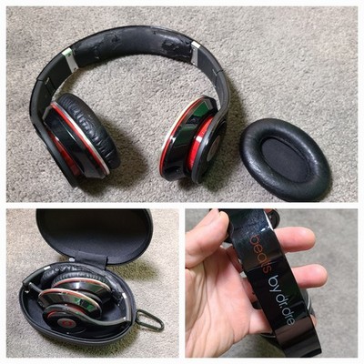 Beats by Dre Studio Headphones Wired Over-Ear Black Red Original Model Hard  Case