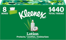 Kleenex Lotion Facial Tissues with Coconut Oil, 8 Flat Boxes, 180 Tissues per Bo