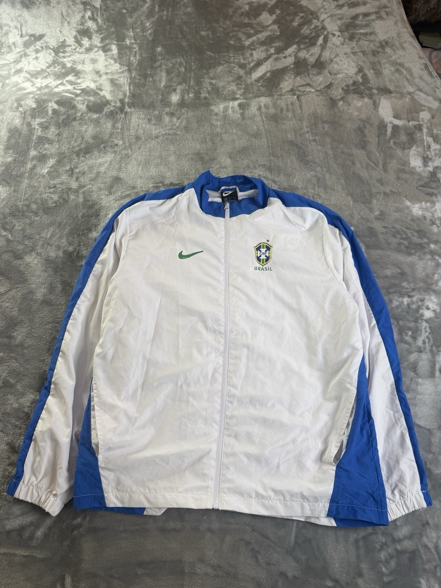 Vintage Nike Brazil Football Jacket Soccer Track Top White Zip