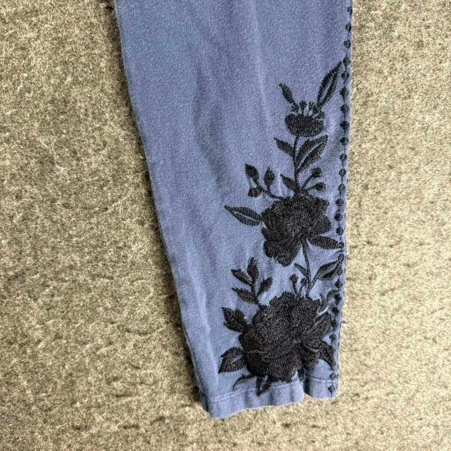 Leggings Johnny Was JW Los Angeles bordada floral azul boho calça lounge G - Imagem 2 de 4
