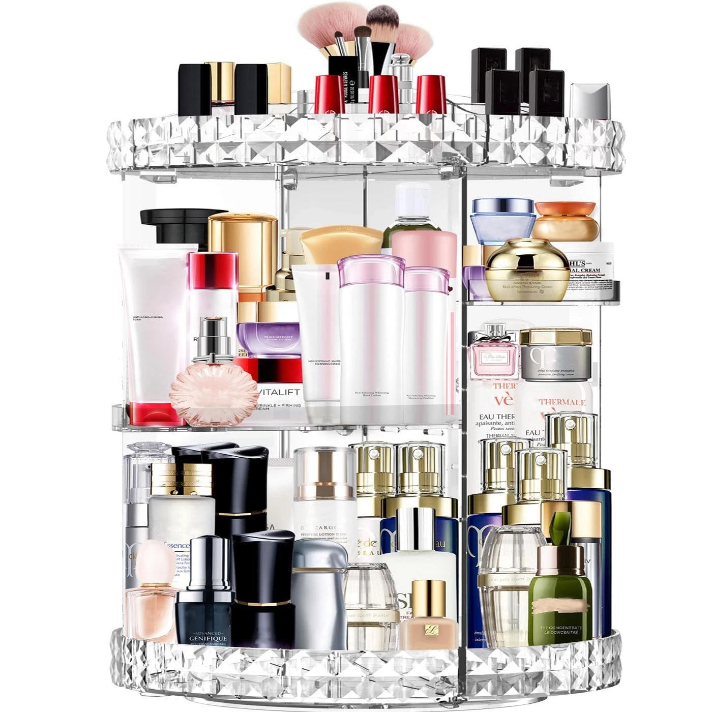 360° Rotating Makeup Organizer - 7 Adjustable Layers, Large Capacity, Clear Cosm