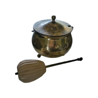 Vintage Gypsy Pot/cauldron All Brass 3 Footed HEAVY Smudge Pot W/ Pumice Wand