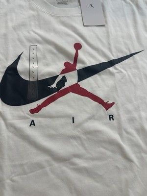 Jordan Jumpman Nike Air Logo White Men's Cotton Crew Neck T-Shirt Size L