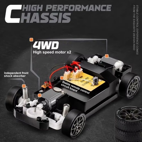 Rc Drift Car 1:24 Scale 4WD Four Wheel Drive 2.4GHz Remote Control Racing - Foto 5 di 14