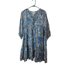 Maelu Designs Willow Mini Dress Blue Floral Pippa Print Sz M Cotton Maxi Nice!